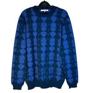 Zrinka Sweater 100% Baby Alpaca Unisex Size M Blue Geo Print Peru Ski Outdoors